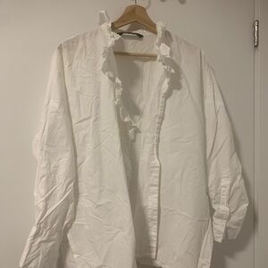 Zara White Ruffled Blouse